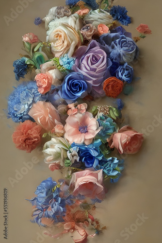 Blue Fantasy flowers with pleasant background. Gift card design. Greeting card design. Flower element for design