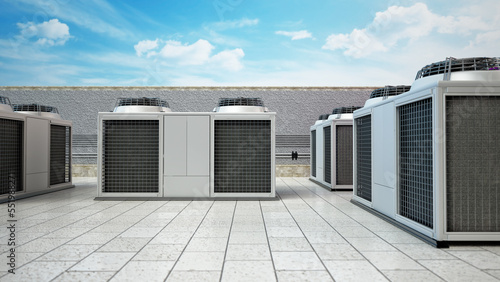 Rows of air conditioner units forming a corridor. 3D illustration photo