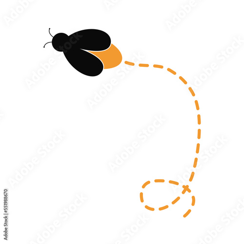 illustration of a bee flying with a dashed trail