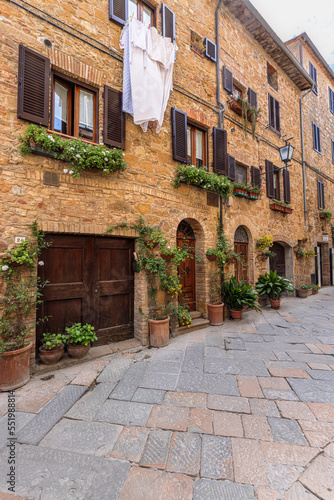 Streets in the historic town Pienza in the Val d Orcia in Tuscany  Italy.