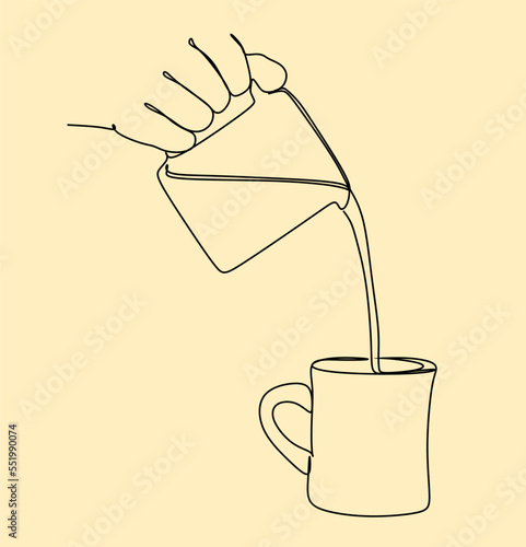 Line art of barista pouring milk to coffee. Continue line drawing of coffee employees vector illustration. Minimalistic