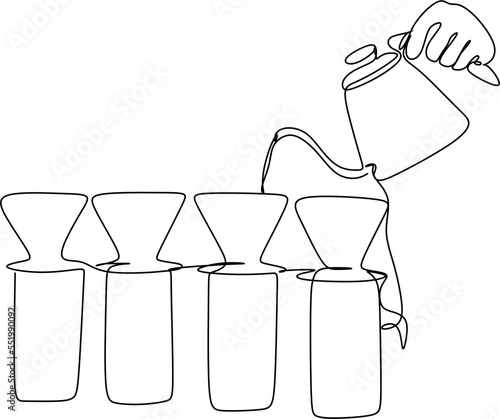 Line art of barista pouring milk to coffee. Continue line drawing of coffee employees vector illustration. Minimalistic
