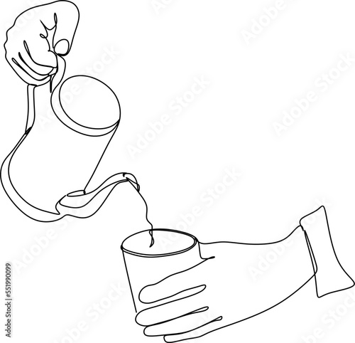 Line art of barista pouring milk to coffee. Continue line drawing of coffee employees vector illustration. Minimalistic