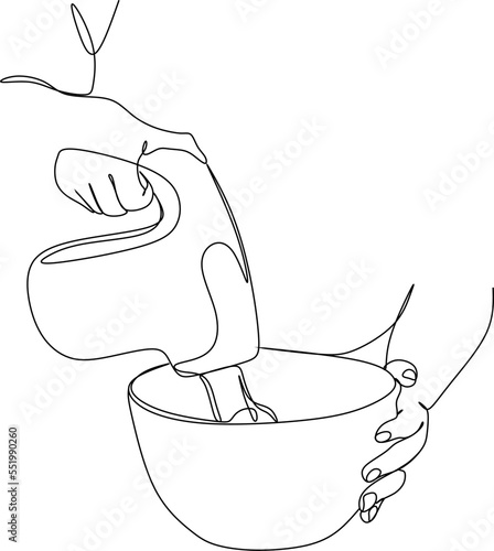 Continuous line drawing of hand drawn chef preparing food. Scene in the kitchen. Template for your design. Vector illustration.
