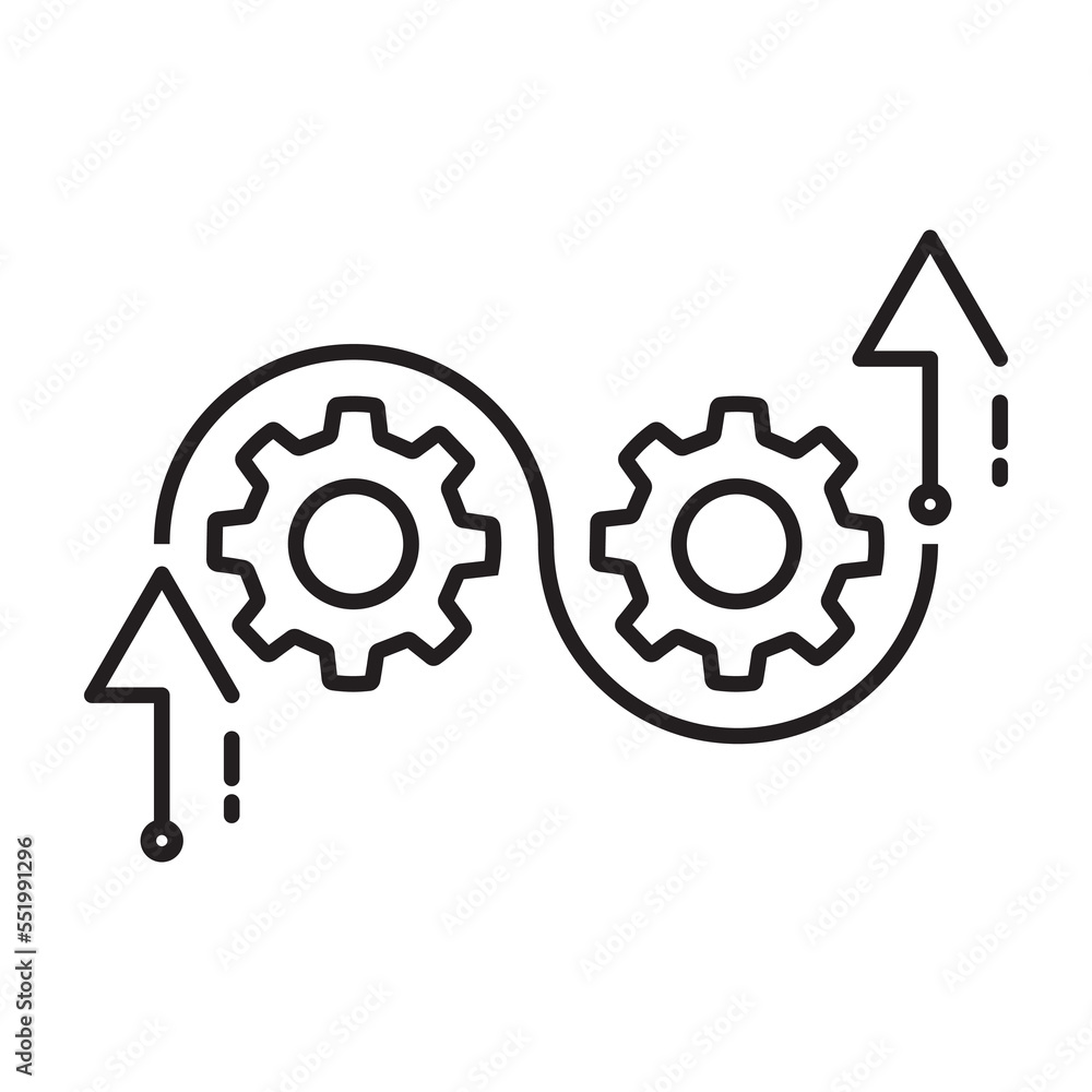 agile process icon, flexible work software, methodology development, arrow with gears, thin line symbol on white background - editable stroke vector illustration agile process icon, flexible work software, methodology development, arrow with gears, thin line symbol on white background - editable stroke vector illustration