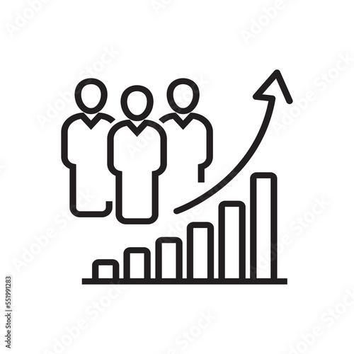 population growth icon, increase social development, global demography, people evolution chart, thin line symbol on white background