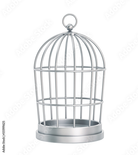 Fotografie, Tablou Silver bird cage isolated on white. Clipping path included