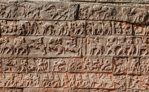 Mahanavami Dibba Wall (Great Platform) at Hampi - a UNESCO World Heritage Site located in Karnataka, India.