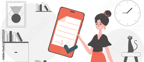 Data protection concept. Smart contract. The woman is holding a contract in her hand.
