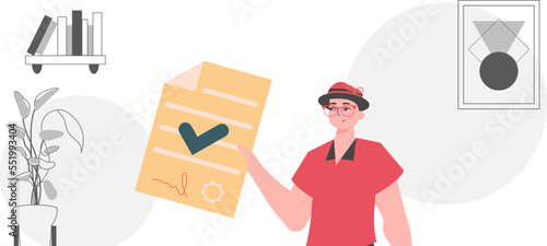Smart contract concept. Data protection. The guy is holding a contract or document.