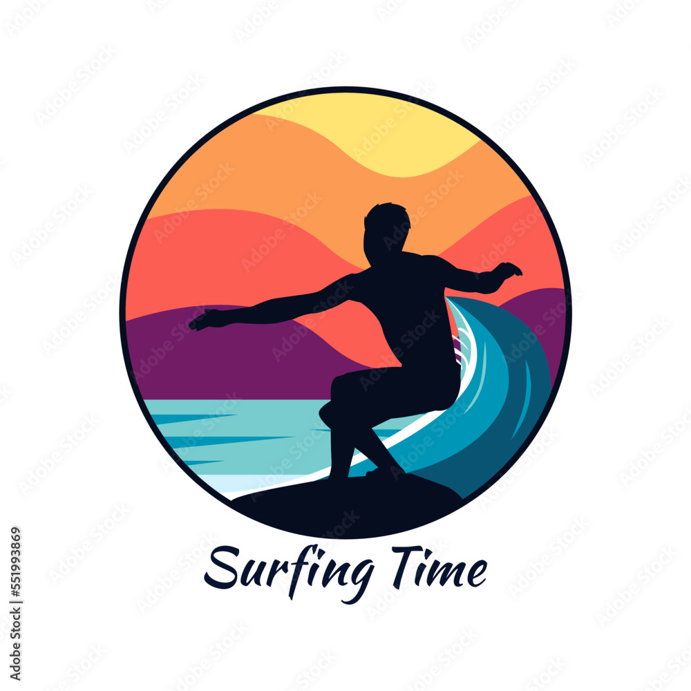 Surfing vector illustration for logo design template or t-shirt design