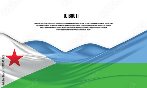 Djibouti flag design. Waving Djibouti flag made of satin or silk fabric. Vector Illustration. photo
