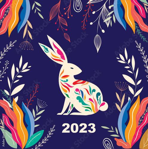 Happy Chinese New Year 2023. Illustration with rabbit. Lunar New Year