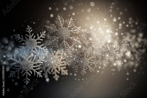 Magic holiday abstract glitter background with blinking stars and falling snowflakes.