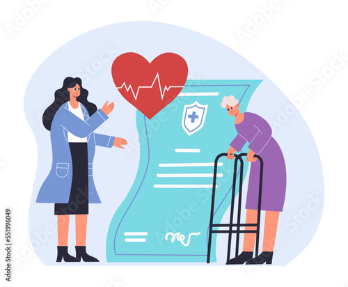 Risk insurance protecting health for elderly people. Security and safety of life from damage or illnesses