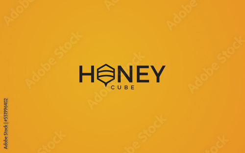 Bee logo form with cube symbol in yellow background