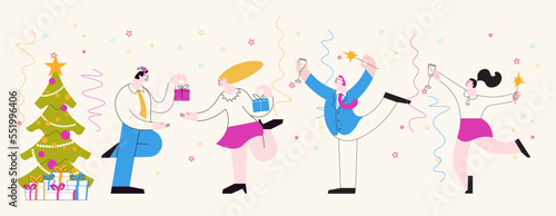 Horizontal banner template of Christmas office party.