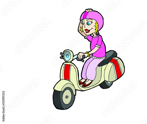 A girl riding a scooter
