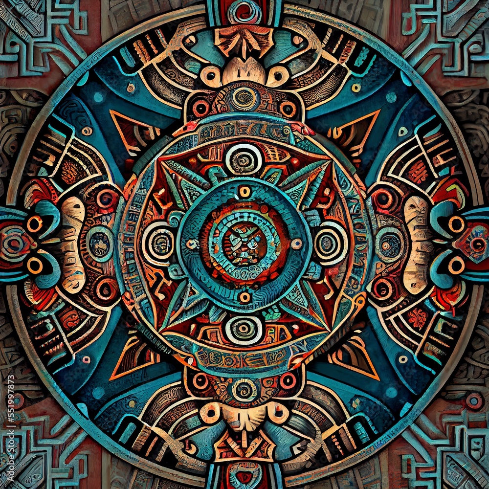 Vintage Mayan Aztec geometric traditional pattern. 3d Illustration. 
