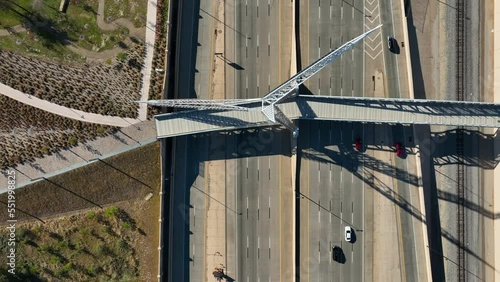 Top down aerial of Skydance Bridge over intersate 35, I-35 in Oklahoma City, OKC. photo