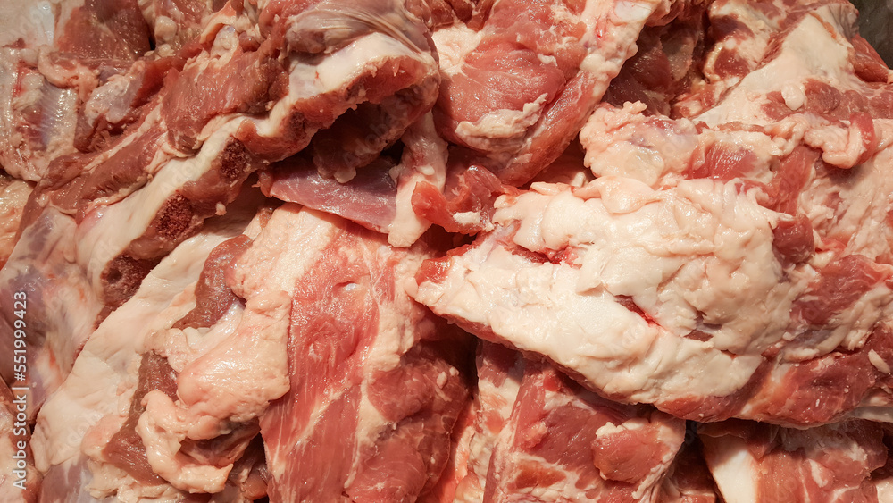 raw minced meat, pork ribs pork bones sold in department stores