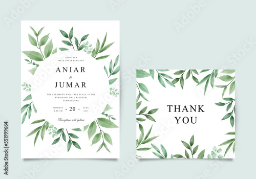 Beautiful wedding invitation card set with leaf arrangement