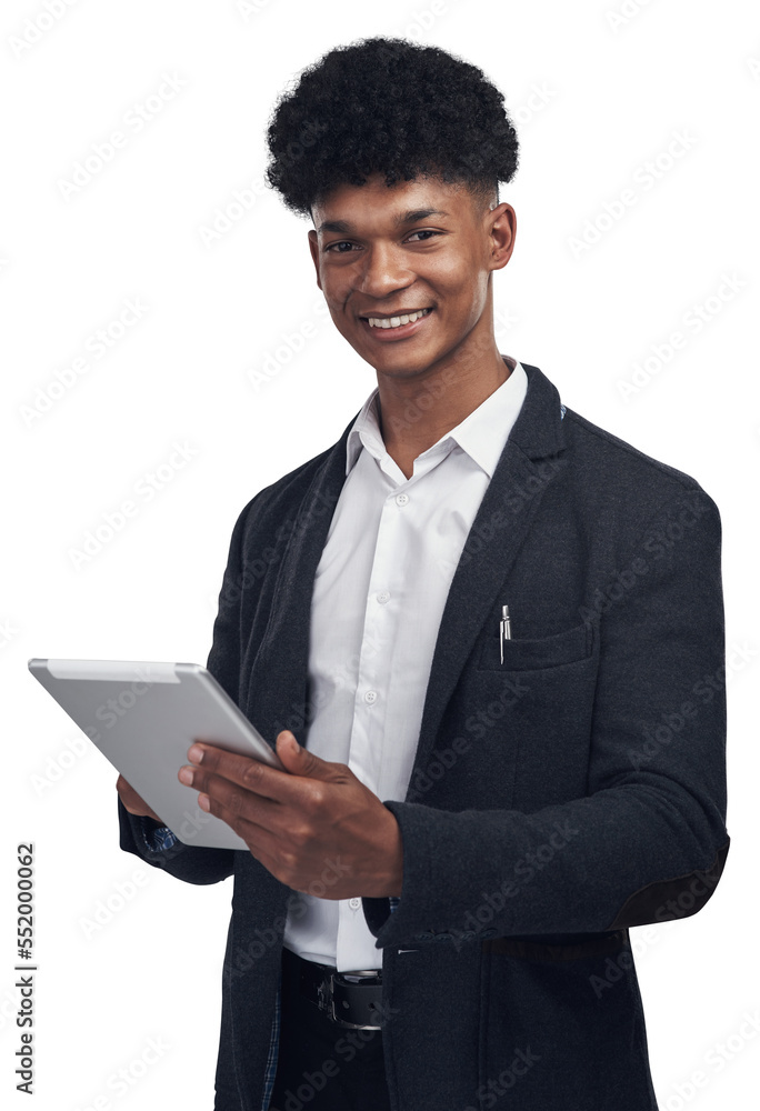 PNG Studio shot of a young businessman using a digital tablet PNG Studio shot of a young businessman using a digital tablet