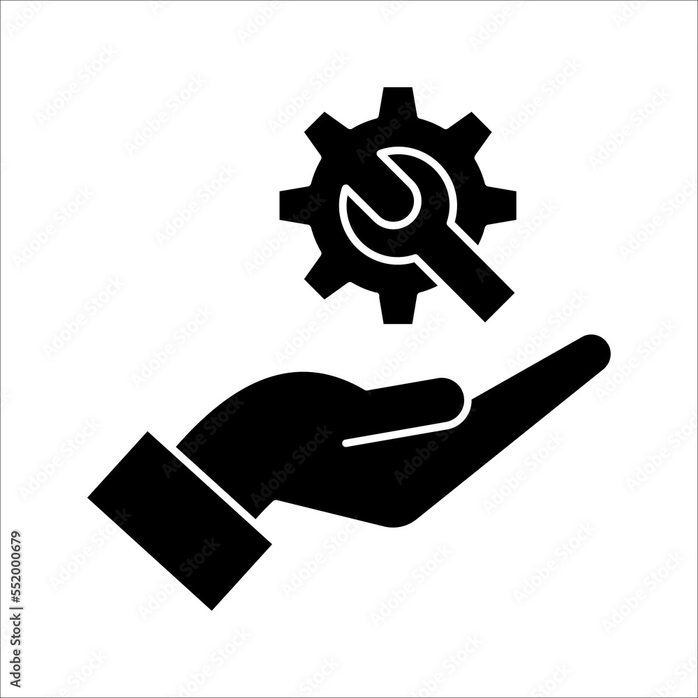 Mechanic gear service hand line icon. Setting and support concept. Vector illustration on white background. Mechanic gear service hand line icon. Setting and support concept. Vector illustration on white background.