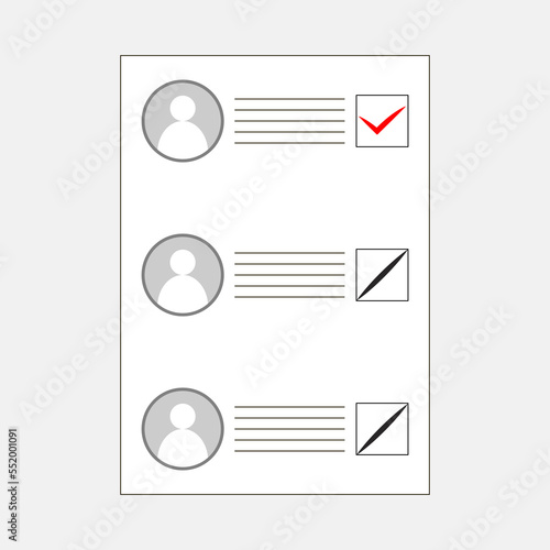 Filled ballot for election of various candidates