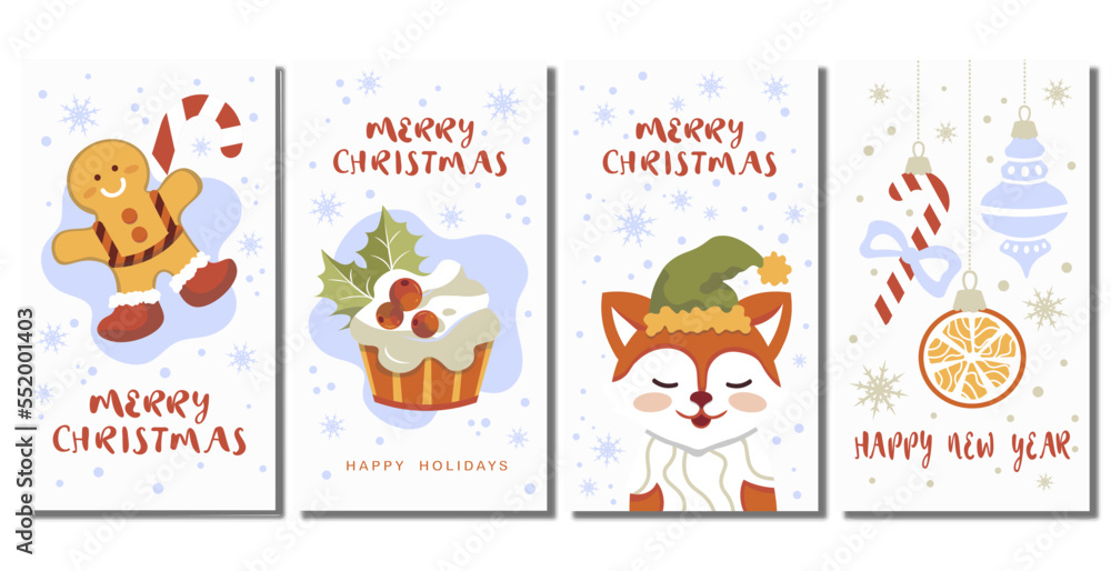 set of cute vertical story banners hand drawn christmas new year vector