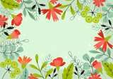 colorful flower cartoon background withe leaves and flowers