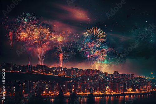 Colorful New Year's Eve fireworks over the city