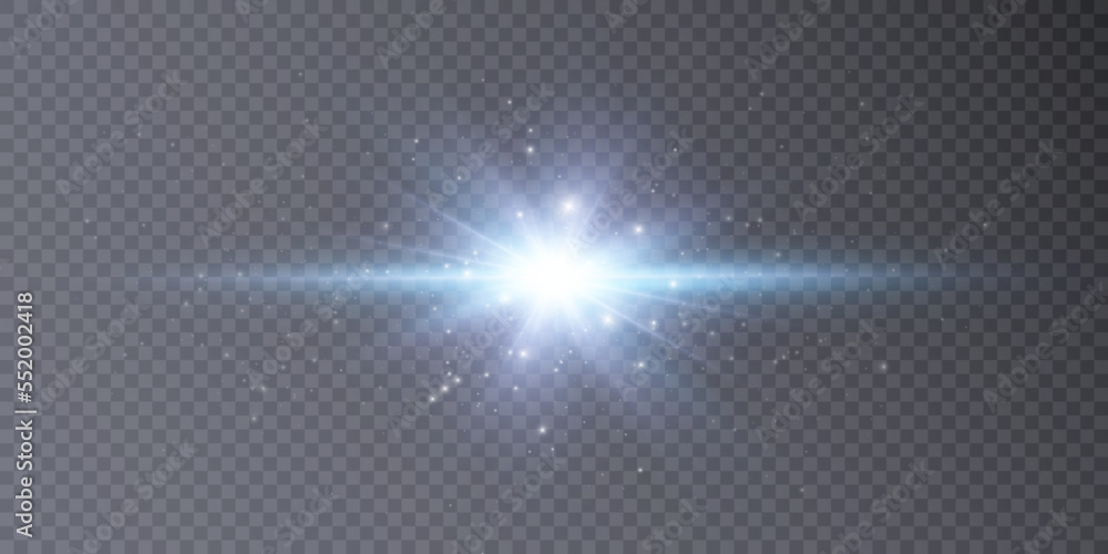 Set of bright cold light stars with glare sparks of light. vector png
