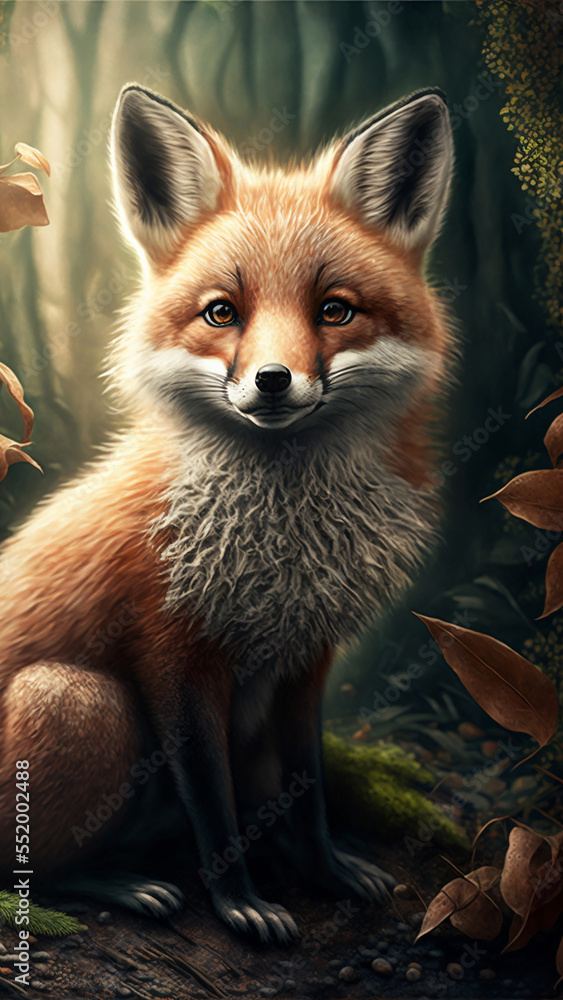 Fototapeta premium Cute little red fox in the forest