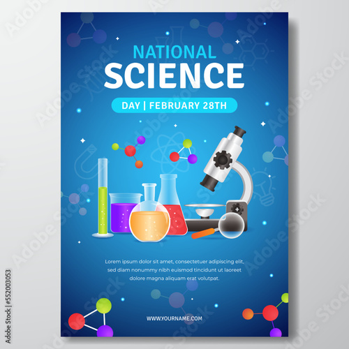 National Science day February 28th poster design with laboratory equipment illustratoin