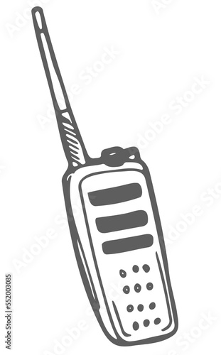 Doodle radio walkie-talkie icon sketch. Police and army radio