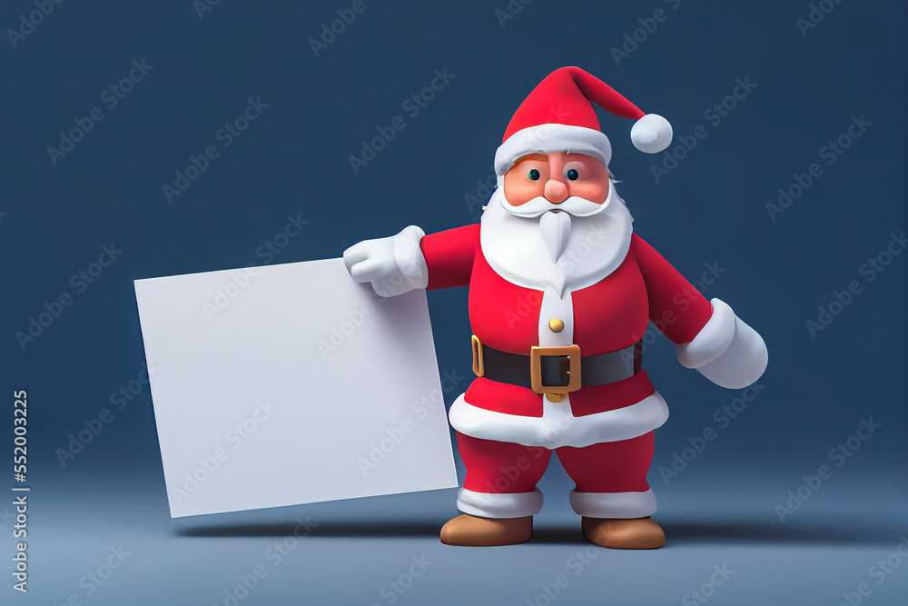Père Noël portant une plaque blanche, parfait pour un message de promotion facilement modifiable et adaptable à un design créatif.