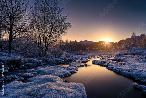 beautiful spring landscape with river and melting snow © Gbor