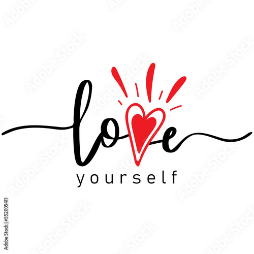 Love yourself. Modern calligraphy text print take care of yourself. Design for social media, poster, banner. Vector illustration