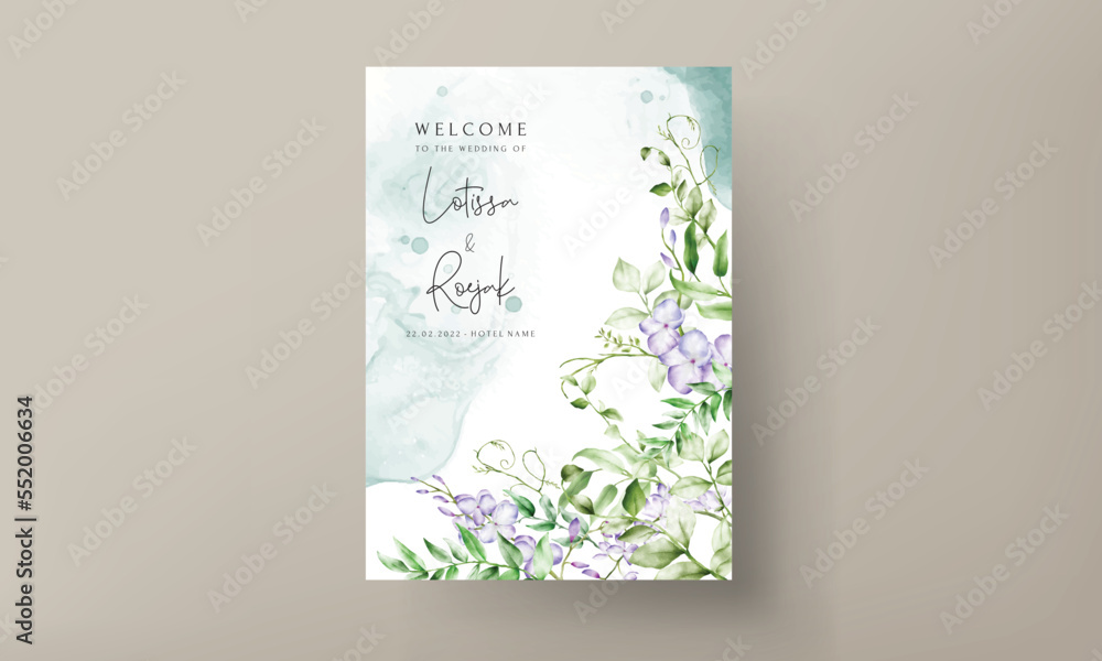 Watercolor purple and violet lilac flowers invitation card