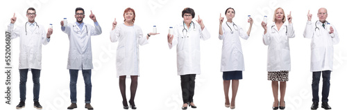 group of doctors holding jar isolated on white