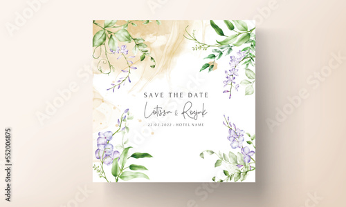 Watercolor purple and violet lilac flowers invitation card