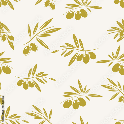 Seamless background of different green olive branch isolated on background 