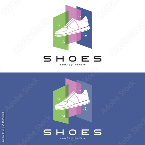 Sneakers Shoe Logo Design, vector illustration of trending youth footwear, simple funky concept