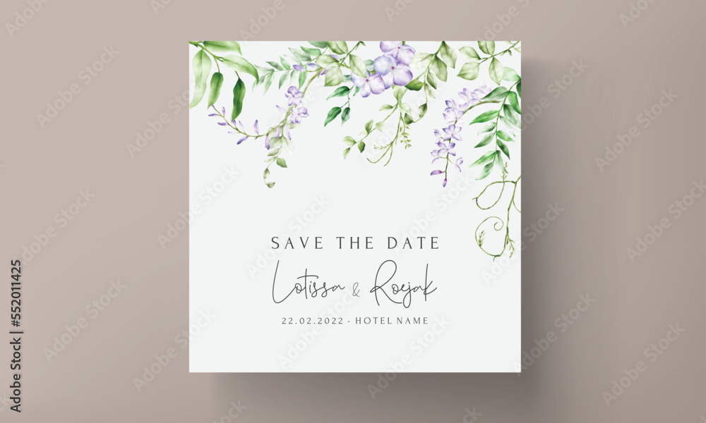 Elegant wedding invitation template with purple flower