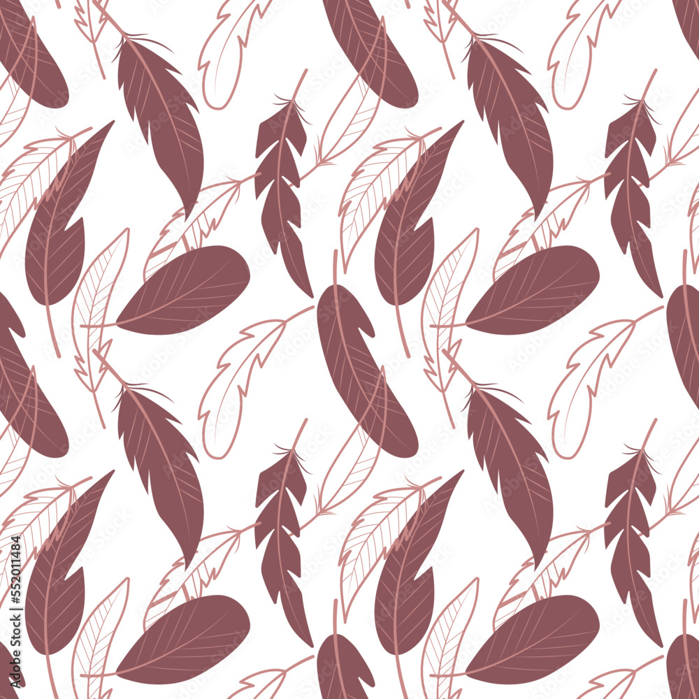 Vector pattern with pink feathers on a white background Vector pattern with pink feathers on a white background