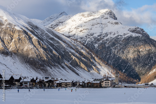 Town of Livigno in winter. Livigno landscapes in Lombardy, Italy, located in the Italian Alps, near the Swiss border. photo