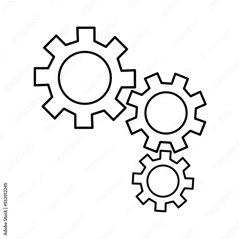 Gear icon on white background. Settings and help symbols. Perfect for logos, websites, mobile apps and social media.
