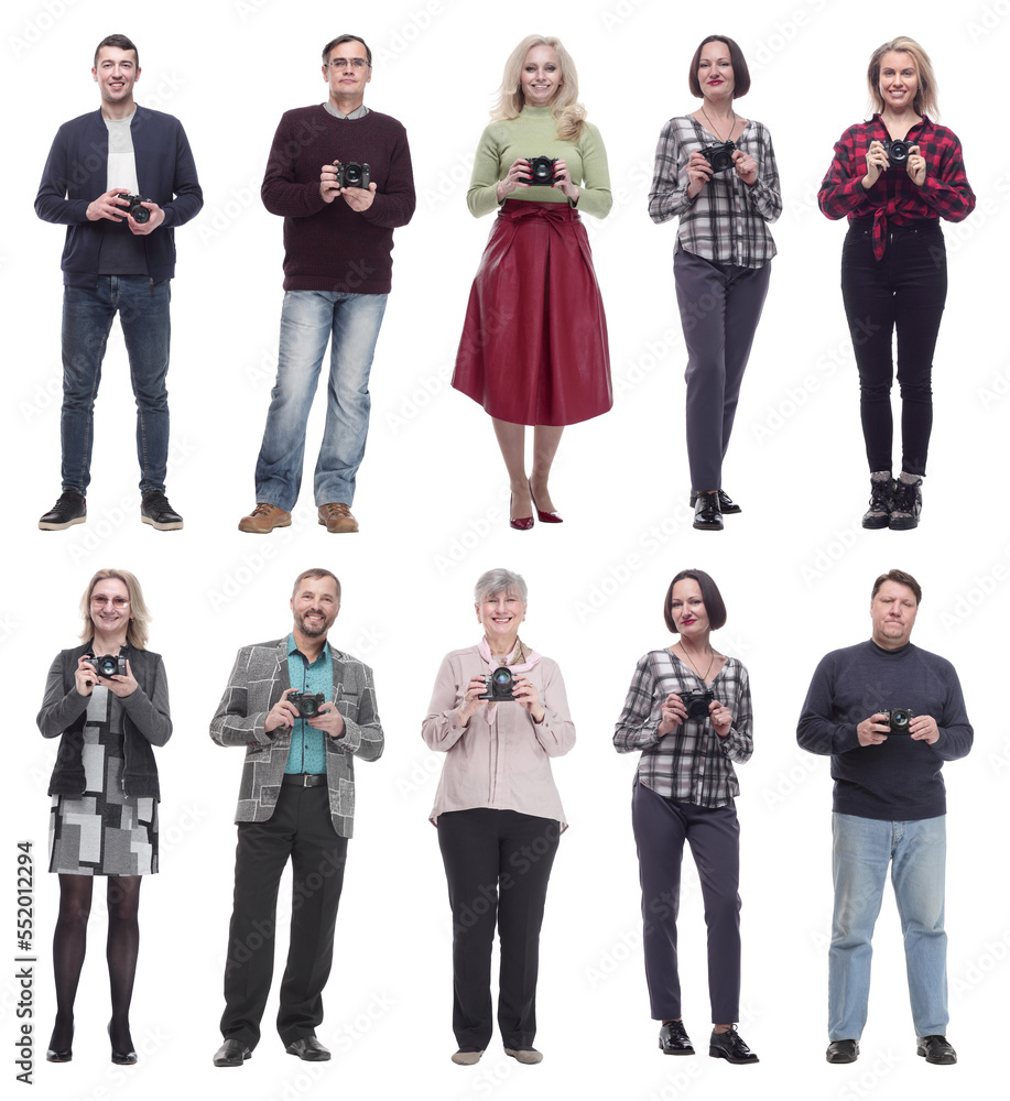 Obraz premium collage of professional photographers in full length isolated