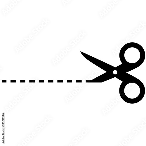 Scissors icon with cut line on white background. Great for packaging cutting templates.